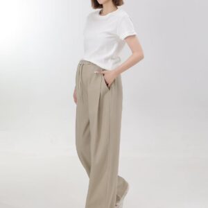 Casual Mum Fit Wide Leg Trousers – Beige